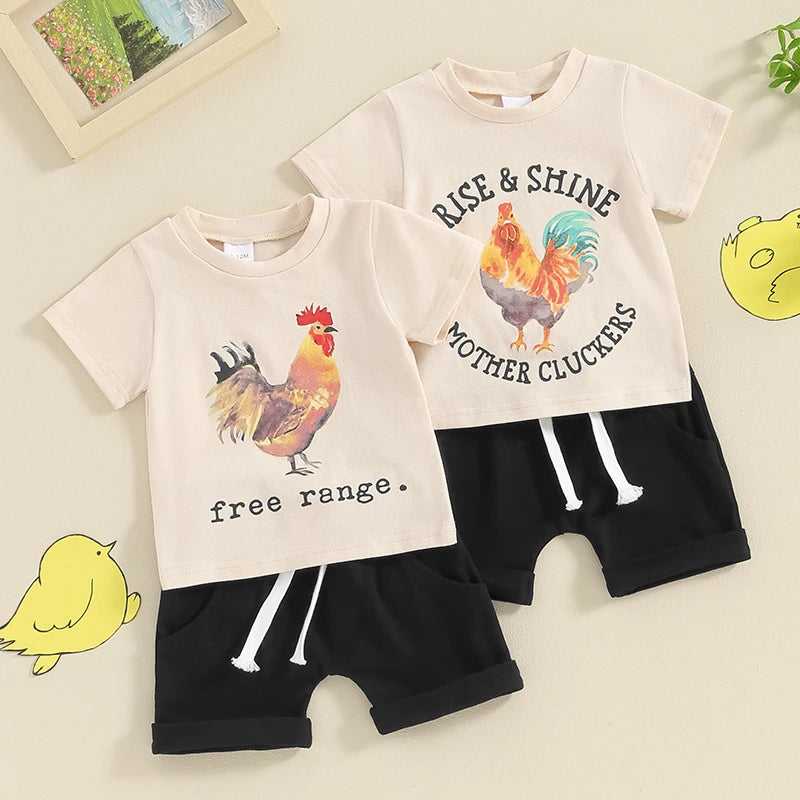 “Rise And Shine Mother Cluckers” Two-Piece Short Set (0-3 Years)