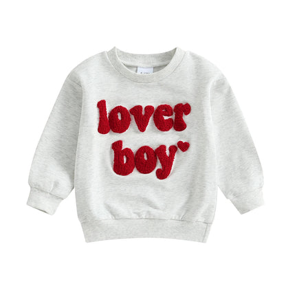 Spring Valentine's Day Kids Toddler Boys Sweatshirts Long Sleeve Letter Embroidery Pullovers Tops Clothes