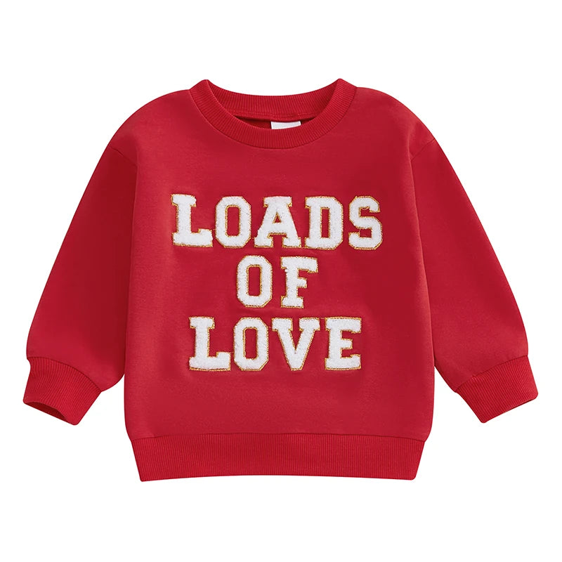 Toddler Baby Boys Girls Sweatshirts Long Sleeve Spring Autumn Pullover For Valentine's Day Letter Embroidery Sweatshirts Tops