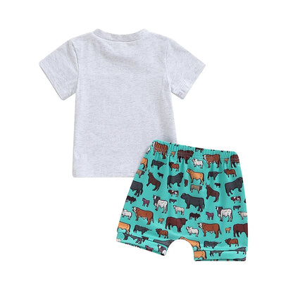 “Just A Boy Who Loves Cows” Two Piece Short Set (0-3 Years)