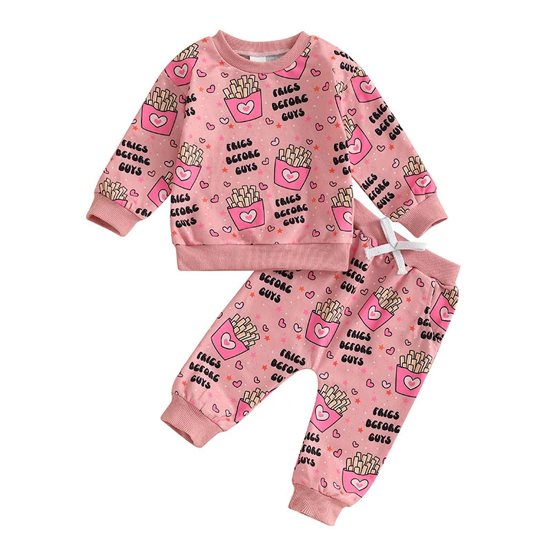 “Fries Before Guys” Two-Piece Sweat Set (0-4 Years)