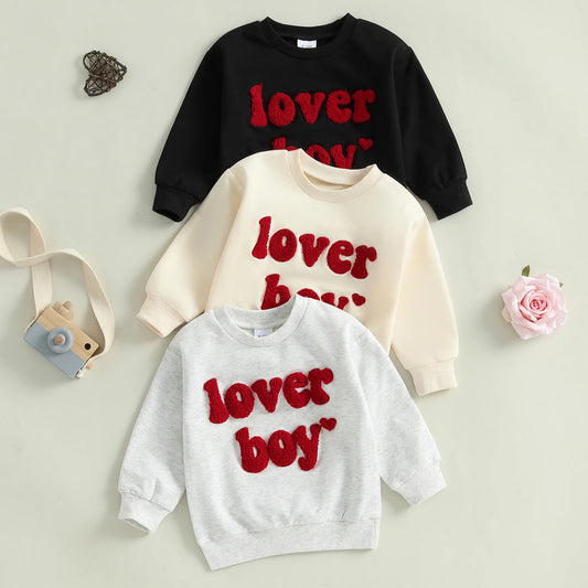 Spring Valentine's Day Kids Toddler Boys Sweatshirts Long Sleeve Letter Embroidery Pullovers Tops Clothes