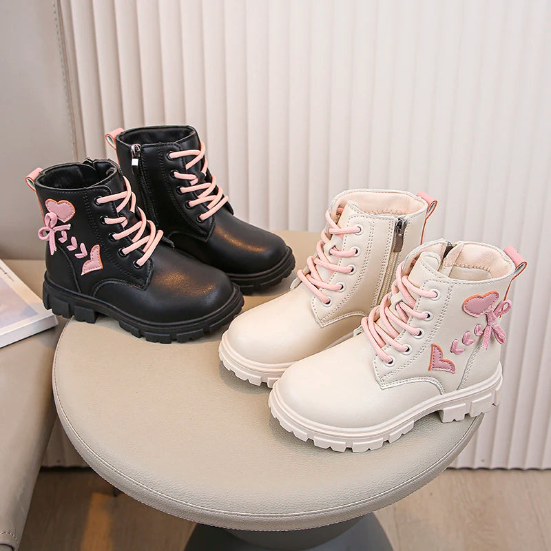 Pink Heart Combat Boots (6-11 Years)