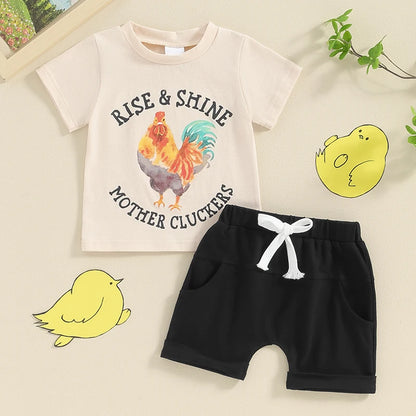 “Rise And Shine Mother Cluckers” Two-Piece Short Set (0-3 Years)