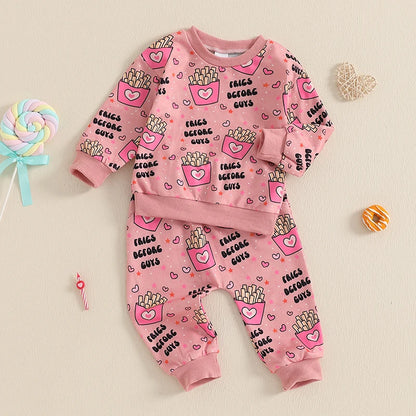 “Fries Before Guys” Two-Piece Sweat Set (0-4 Years)