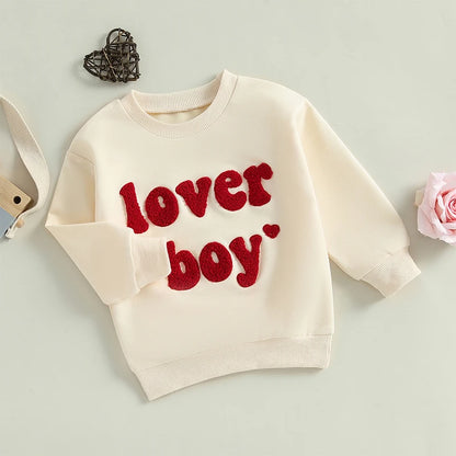 Spring Valentine's Day Kids Toddler Boys Sweatshirts Long Sleeve Letter Embroidery Pullovers Tops Clothes