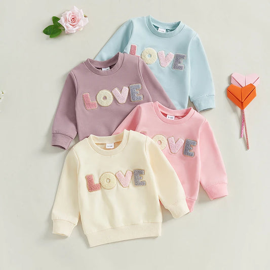 Pudcoco Toddler Girls Boys Sweatshirts Letter Embroidered Crew Neck Long Sleeve Baby Pullovers Fall Clothes Tops 6M-4T