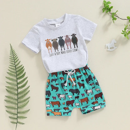 “Just A Boy Who Loves Cows” Two Piece Short Set (0-3 Years)