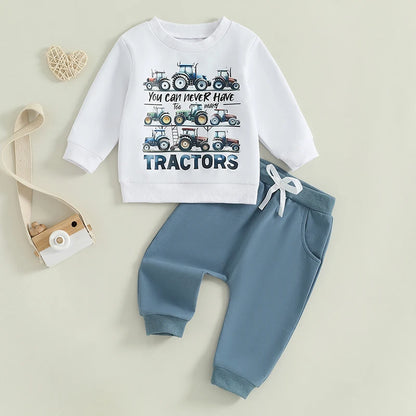 “You Can Never Have Too Many Tractors” Two-Piece Sweat Set (0-5 Years)