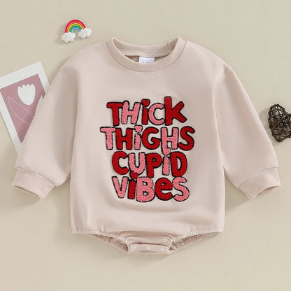 Spring New Baby Clothes For Girls Boys Romper Fashion Fuzzy Letter Embroidery Long Sleeve Bodysuit Valentine’s Day Kids Playsuit