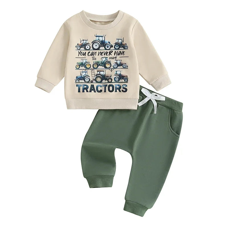 “You Can Never Have Too Many Tractors” Two-Piece Sweat Set (0-5 Years)