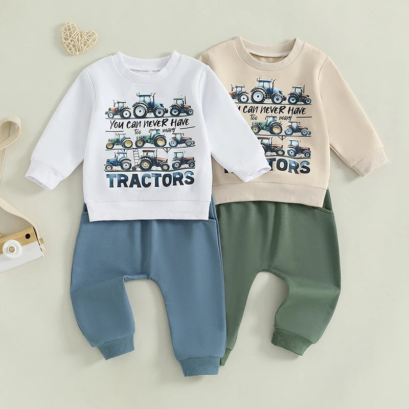 “You Can Never Have Too Many Tractors” Two-Piece Sweat Set (0-5 Years)