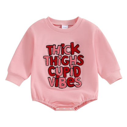 Spring New Baby Clothes For Girls Boys Romper Fashion Fuzzy Letter Embroidery Long Sleeve Bodysuit Valentine’s Day Kids Playsuit