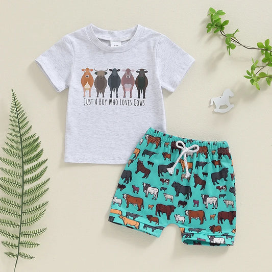 “Just A Boy Who Loves Cows” Two Piece Short Set (0-3 Years)