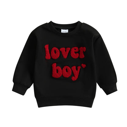 Spring Valentine's Day Kids Toddler Boys Sweatshirts Long Sleeve Letter Embroidery Pullovers Tops Clothes