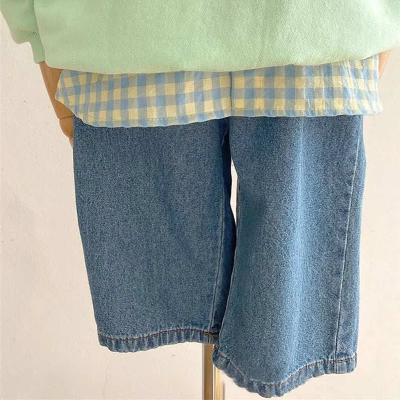 Wide Leg Washed Denim Pants (1-7 Years)