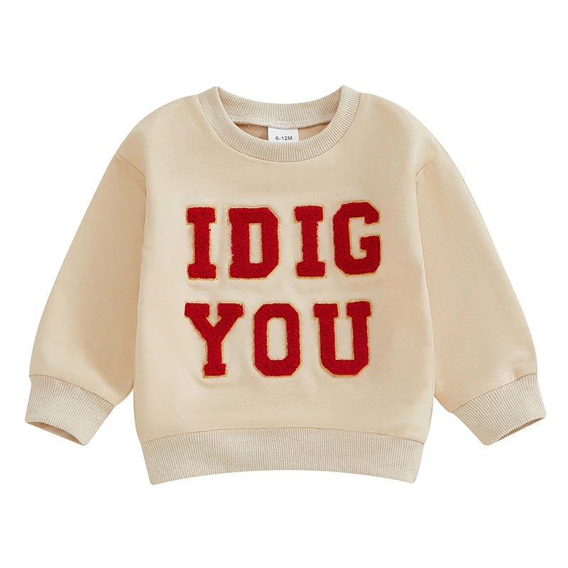 Toddler Baby Boys Girls Sweatshirts Long Sleeve Spring Autumn Pullover For Valentine's Day Letter Embroidery Sweatshirts Tops