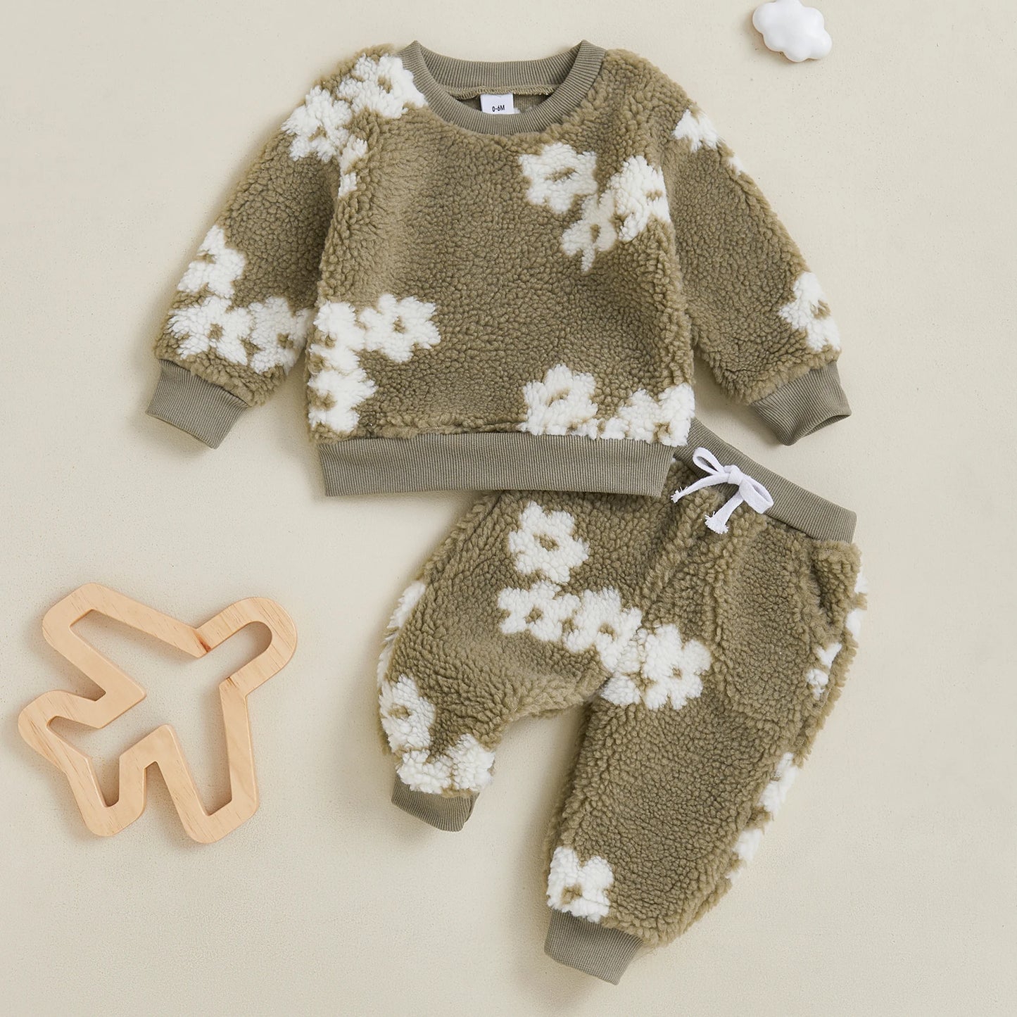 Fuzzy Flower Two Piece Sweat Set (0-3 Years)