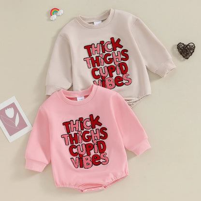 Spring New Baby Clothes For Girls Boys Romper Fashion Fuzzy Letter Embroidery Long Sleeve Bodysuit Valentine’s Day Kids Playsuit