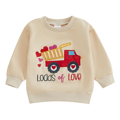 Toddler Baby Boys Girls Sweatshirts Long Sleeve Spring Autumn Pullover For Valentine's Day Letter Embroidery Sweatshirts Tops