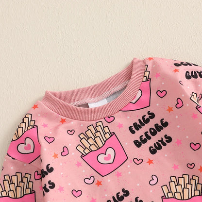 “Fries Before Guys” Two-Piece Sweat Set (0-4 Years)