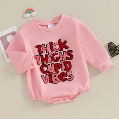 Spring New Baby Clothes For Girls Boys Romper Fashion Fuzzy Letter Embroidery Long Sleeve Bodysuit Valentine’s Day Kids Playsuit