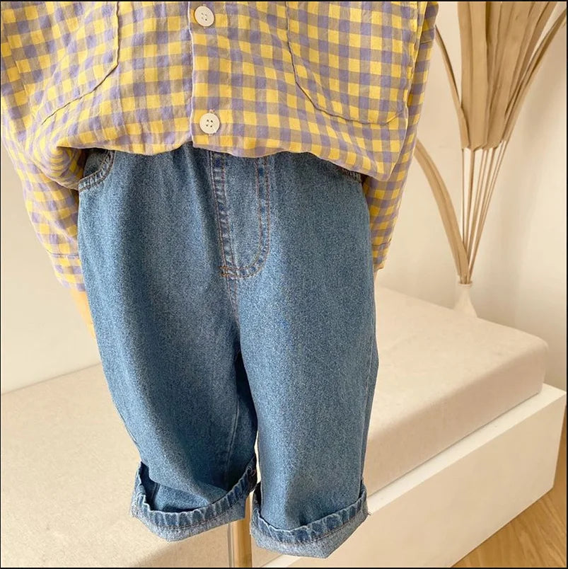 Wide Leg Washed Denim Pants (1-7 Years)