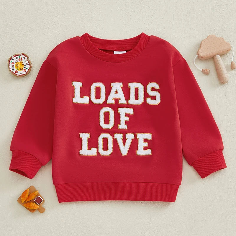 Toddler Baby Boys Girls Sweatshirts Long Sleeve Spring Autumn Pullover For Valentine's Day Letter Embroidery Sweatshirts Tops