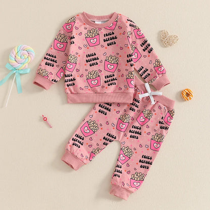 “Fries Before Guys” Two-Piece Sweat Set (0-4 Years)