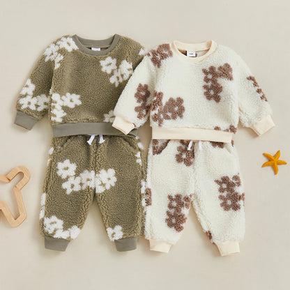 Fuzzy Flower Two Piece Sweat Set (0-3 Years)