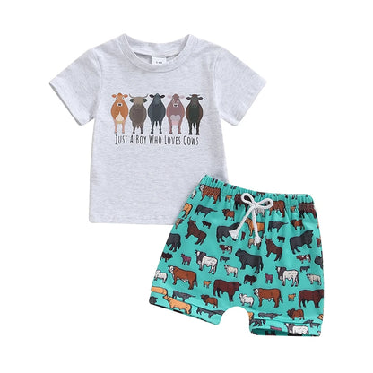 “Just A Boy Who Loves Cows” Two Piece Short Set (0-3 Years)